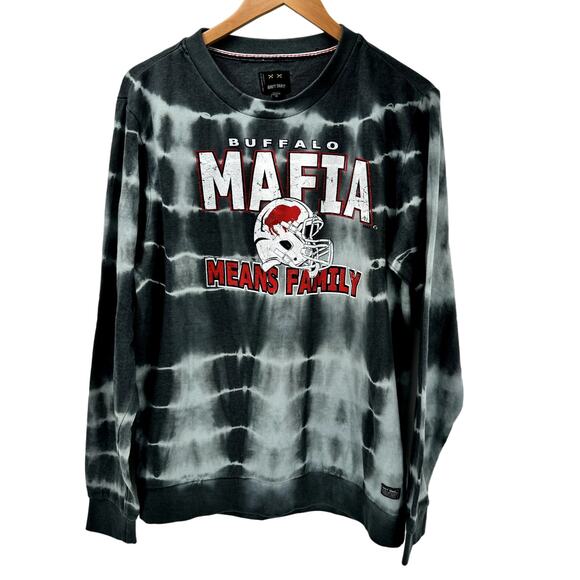 Buffalo Bills Sweatshirt Mens Medium MAFIA MEANS FAMILY Gray Tie Dye Navy Yard - Picture 1 of 10
